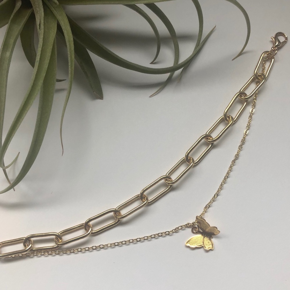 Chain + Butterfly Charm Layered Bracelet - Picture 2 of 3